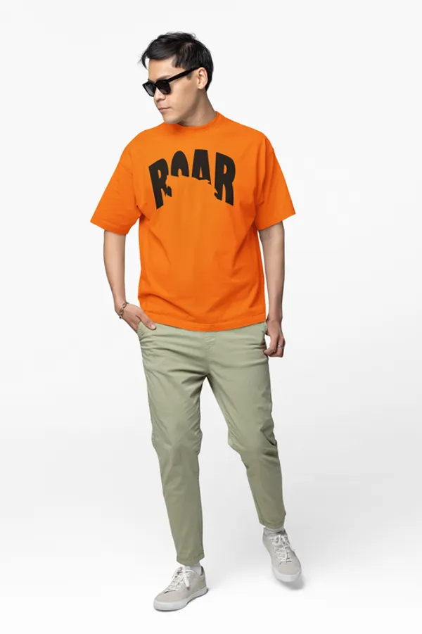 Orange_Unisex_'Roar'__Oversized_Printed_Cotton_T-Shirt