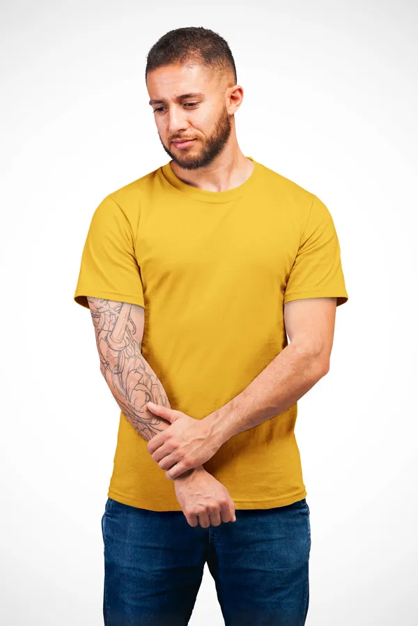 Mustard_Round_Neck_Half_Sleeve_Regular_Fit_Solid_Cotton_T-Shirt_for_Men_and_Women