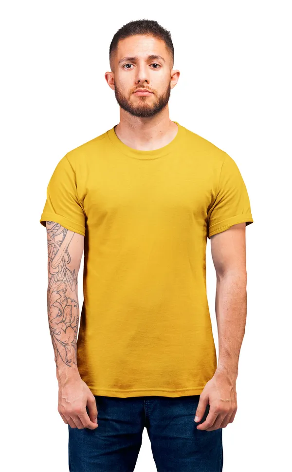 Mustard_Round_Neck_Half_Sleeve_Regular_Fit_Solid_Cotton_T-Shirt_for_Men_and_Women