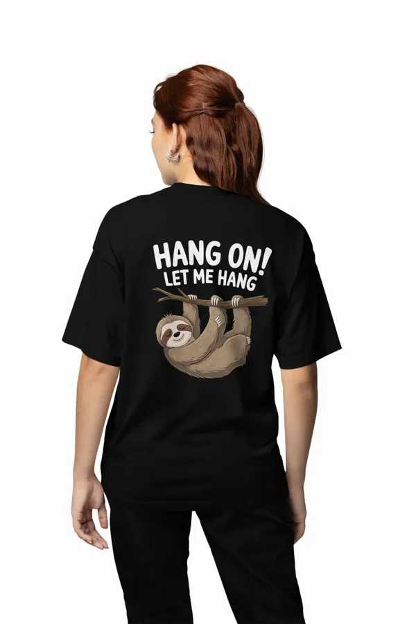 Black_Unisex_'Hang_On'_Back_Printed_Oversized_Cotton_T-Shirt