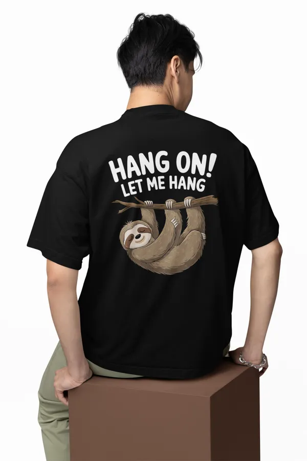 Black_Unisex_'Hang_On'_Back_Printed_Oversized_Cotton_T-Shirt