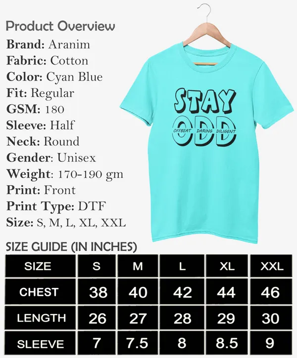 Cyan_Blue_'Stay_ODD'___Regular_Fit_Printed_Cotton_T-Shirt_for_Men_and_Women