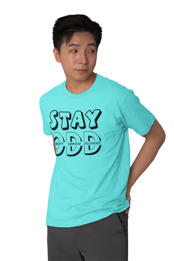 Cyan_Blue_'Stay_ODD'___Regular_Fit_Printed_Cotton_T-Shirt_for_Men_and_Women