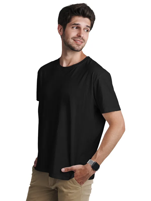 Black_Round_Neck_Half_Sleeve_Regular_Fit_Solid_Cotton_T-Shirt_for_Men_and_Women