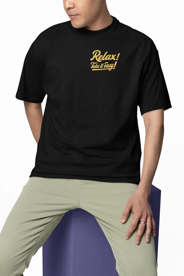 Black_Unisex_'Relax'_Black_Oversized_Back_Printed_Cotton_T-Shirt