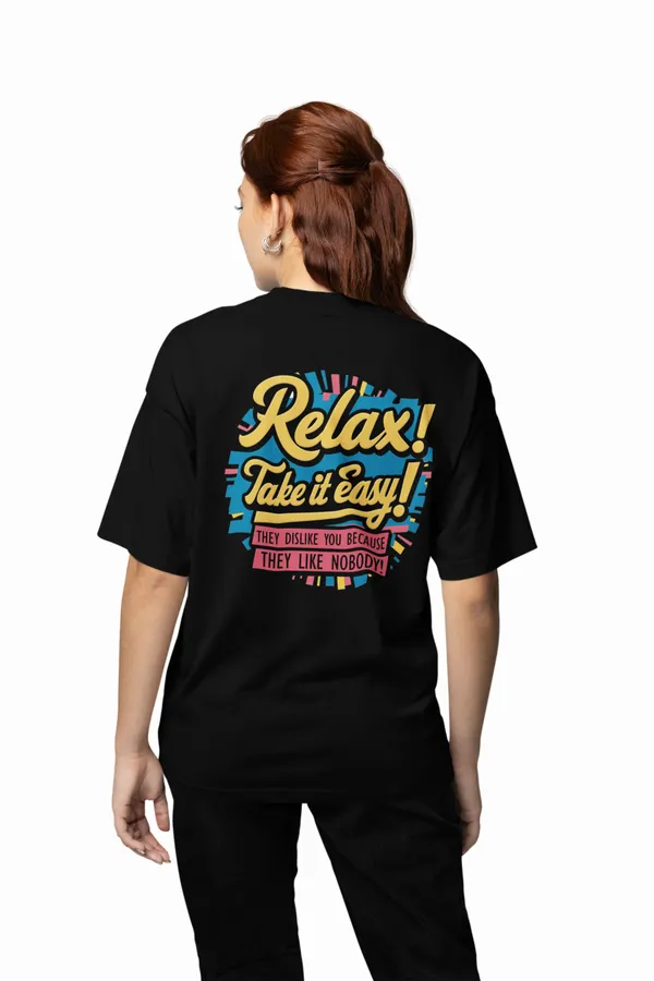 Black_Unisex_'Relax'_Black_Oversized_Back_Printed_Cotton_T-Shirt