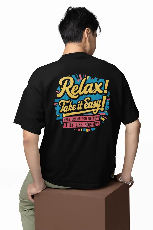 Black_Unisex_'Relax'_Black_Oversized_Back_Printed_Cotton_T-Shirt