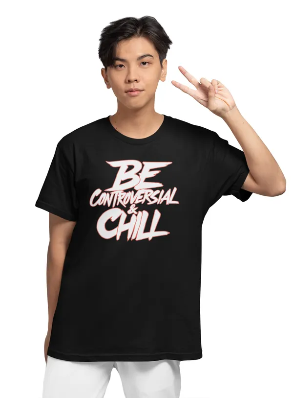 Aranim_'Be_Controversial'__Black_Regular_Fit_Printed_Cotton__T-Shirt_for_Men_and_Women