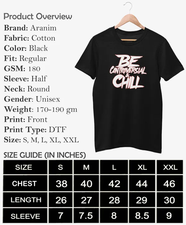 Aranim_'Be_Controversial'__Black_Regular_Fit_Printed_Cotton__T-Shirt_for_Men_and_Women