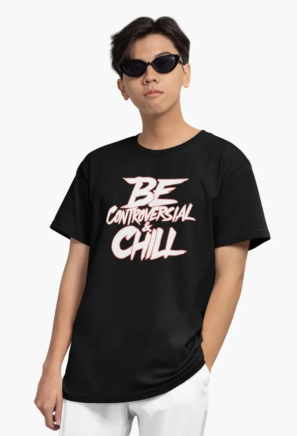 Aranim_'Be_Controversial'__Black_Regular_Fit_Printed_Cotton__T-Shirt_for_Men_and_Women