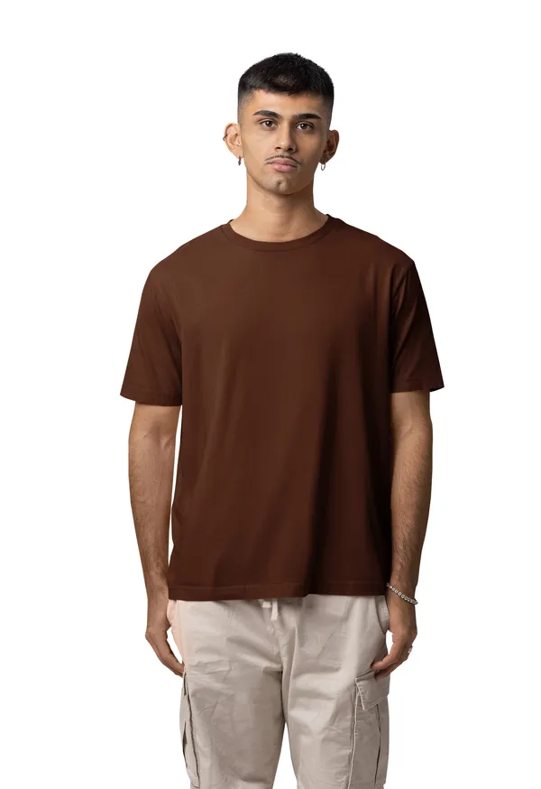Coffee_Brown_Round_Neck_Half_Sleeve_Regular_Fit_Solid_Cotton_T-Shirt_for_Men_and_Women