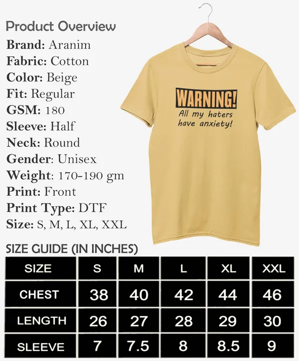 Beige_'Anxiety'__Regular_Fit_Printed_Cotton_T-Shirt_for_Men_and_Women