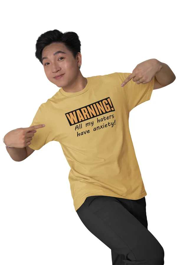 Beige_'Anxiety'__Regular_Fit_Printed_Cotton_T-Shirt_for_Men_and_Women