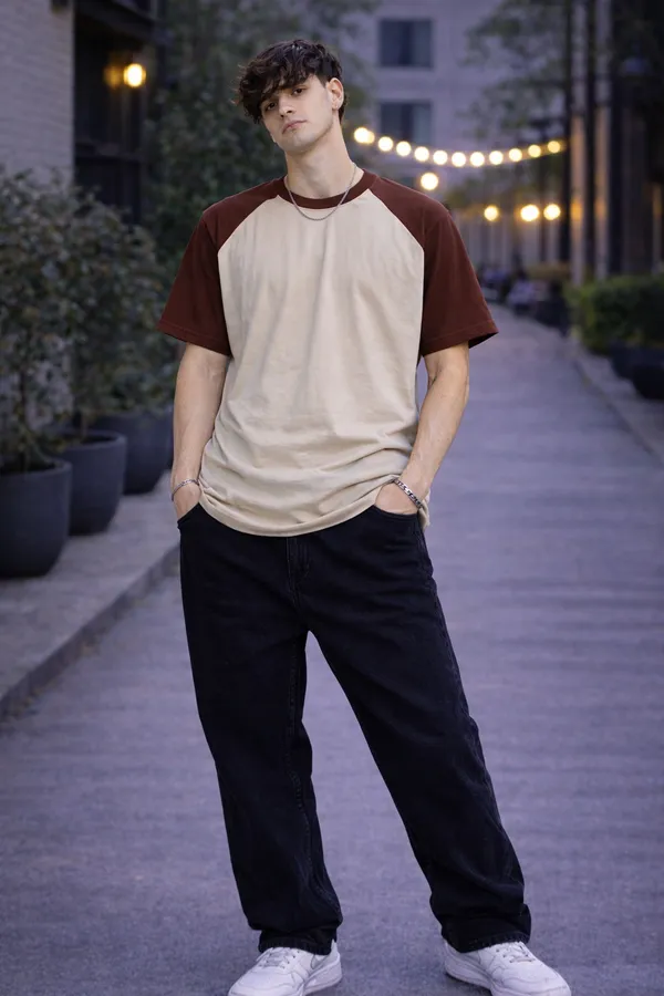 Men’s_Cream_&_Brown_Raglan_Sleeve_T-Shirt_|_Dual_Tone_Cotton_Casual_Half_Sleeve_Round_Neck_Trendy_Tee
