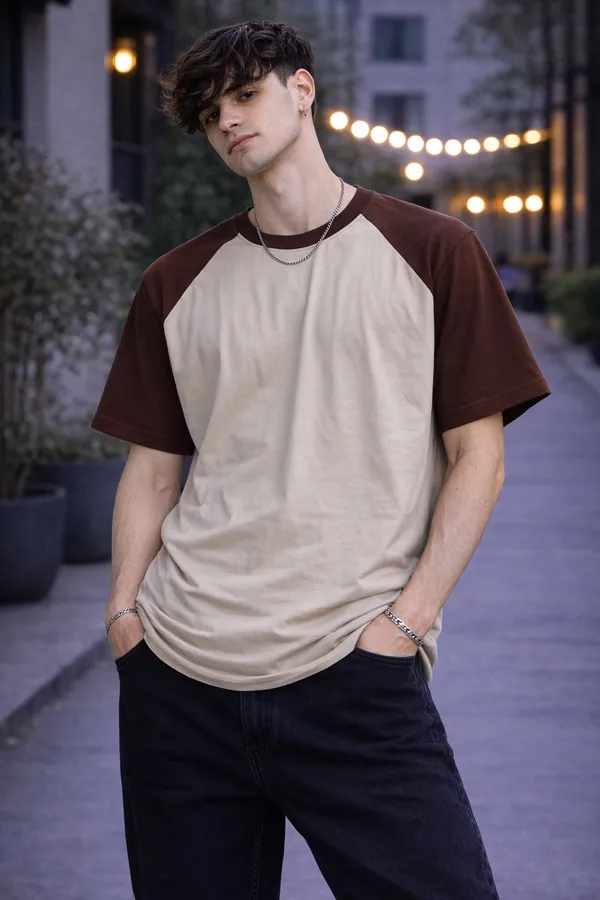 Men’s_Cream_&_Brown_Raglan_Sleeve_T-Shirt_|_Dual_Tone_Cotton_Casual_Half_Sleeve_Round_Neck_Trendy_Tee