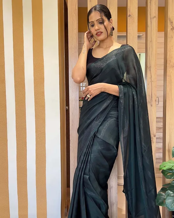 Black_Color_1-Minute_Ready_To_Wear_Naylon_Saree_With_Blouse_Piece