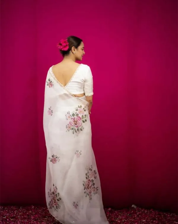 White_Color_1-Minute_Ready_To_Wear_Organza_Silk_Saree_with_Moti_Embroidery_Work_&_Stitched_Blouse