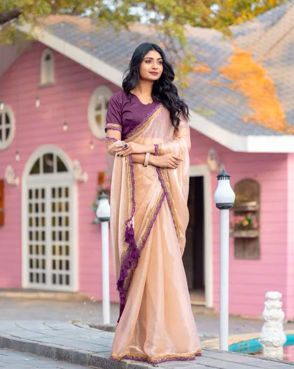 Cream_Color_Soft_Chinnon_Silk_Saree_with_Lace_Border_&_Blouse_Piece