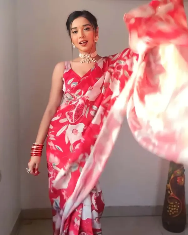 Marron_Color_1-Minute_Ready_To_Wear_Georgette_Saree_With_Blouse_Piece