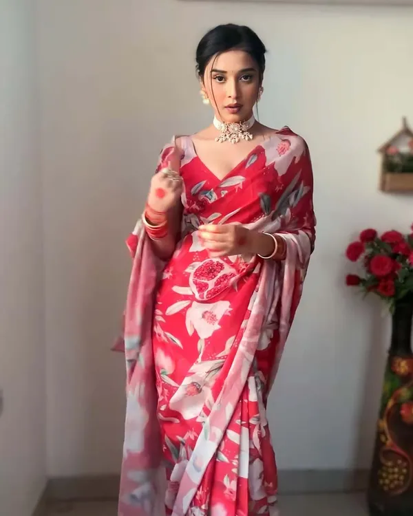 Marron_Color_1-Minute_Ready_To_Wear_Georgette_Saree_With_Blouse_Piece