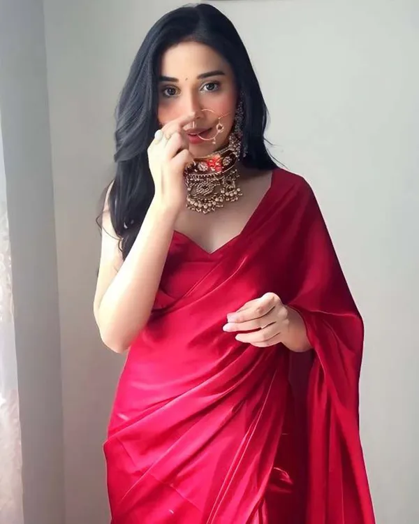 Red_Color_1-Minute_Ready_To_Wear_Satin_Saree_With_Blouse_Piece