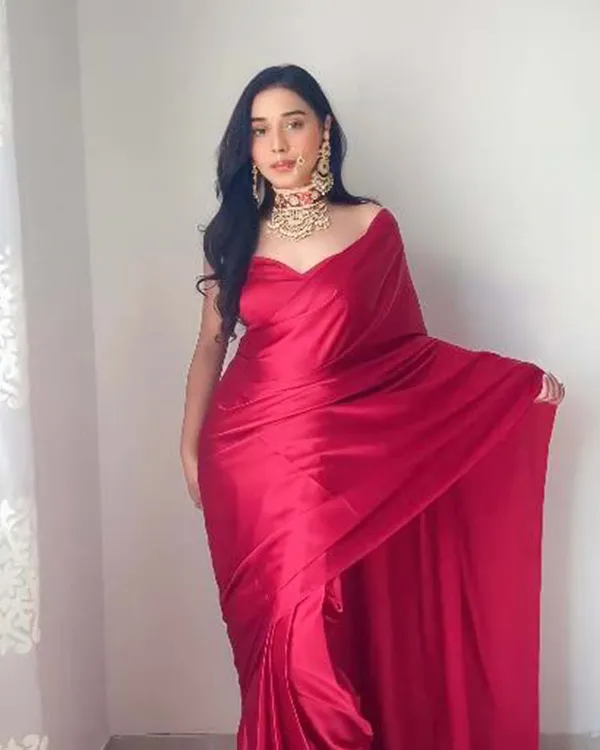 Red_Color_1-Minute_Ready_To_Wear_Satin_Saree_With_Blouse_Piece