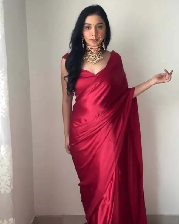Red_Color_1-Minute_Ready_To_Wear_Satin_Saree_With_Blouse_Piece