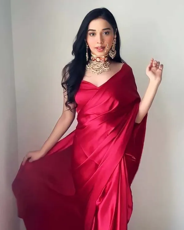 Red_Color_1-Minute_Ready_To_Wear_Satin_Saree_With_Blouse_Piece