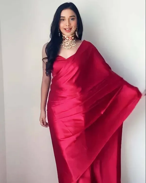 Red_Color_1-Minute_Ready_To_Wear_Satin_Saree_With_Blouse_Piece