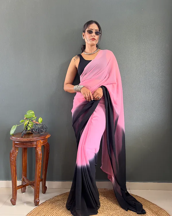 Light_Pink_And_Black_Color_1-Minute_Ready_To_Wear_Georgette_Saree_With_Blouse_Piece
