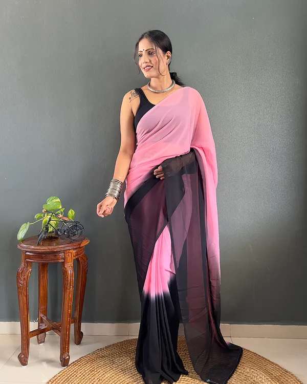 Light_Pink_And_Black_Color_1-Minute_Ready_To_Wear_Georgette_Saree_With_Blouse_Piece