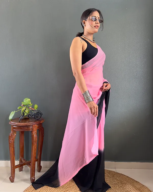 Light_Pink_And_Black_Color_1-Minute_Ready_To_Wear_Georgette_Saree_With_Blouse_Piece