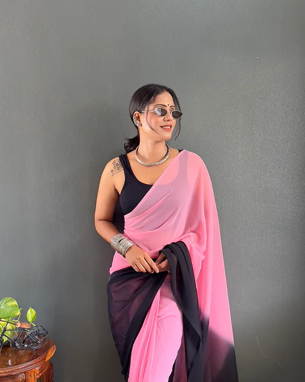Light_Pink_And_Black_Color_1-Minute_Ready_To_Wear_Georgette_Saree_With_Blouse_Piece