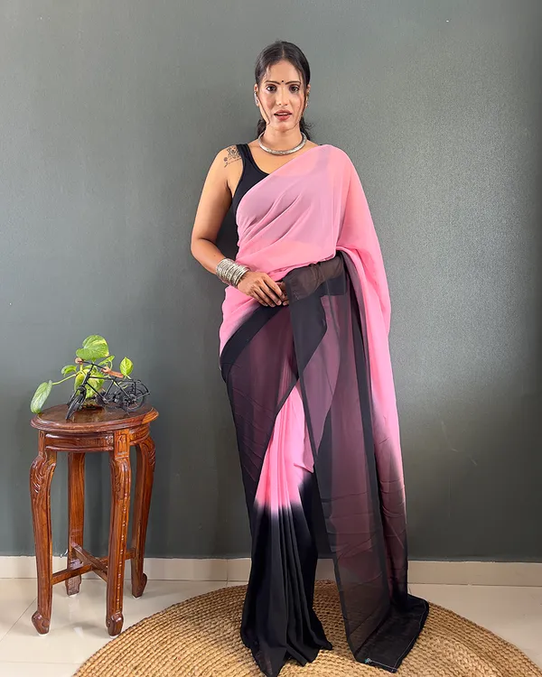 Light_Pink_And_Black_Color_1-Minute_Ready_To_Wear_Georgette_Saree_With_Blouse_Piece
