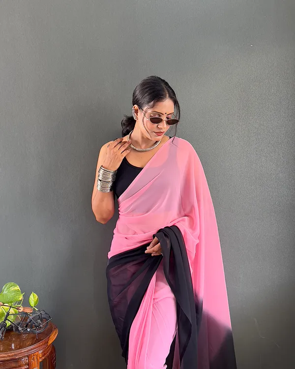 Light_Pink_And_Black_Color_1-Minute_Ready_To_Wear_Georgette_Saree_With_Blouse_Piece