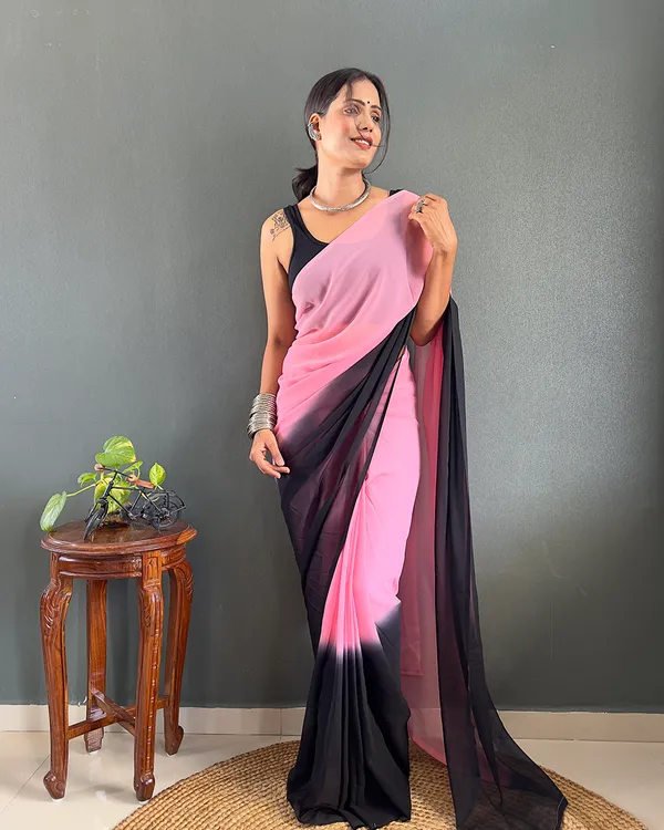 Light_Pink_And_Black_Color_1-Minute_Ready_To_Wear_Georgette_Saree_With_Blouse_Piece