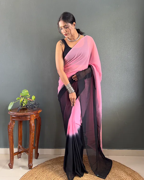 Light_Pink_And_Black_Color_1-Minute_Ready_To_Wear_Georgette_Saree_With_Blouse_Piece