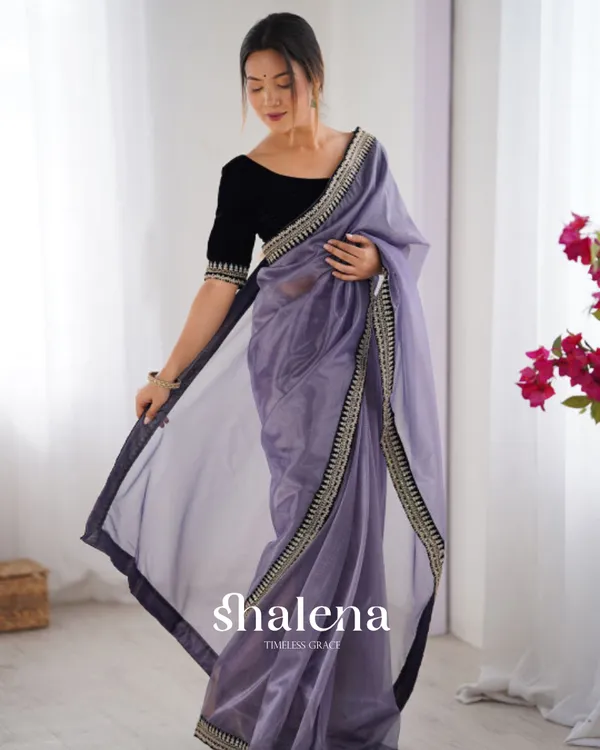 Flattering_Lavender_Twill_Net_Embroidery_Work_Saree_With_Velvet_Blouse_Piece