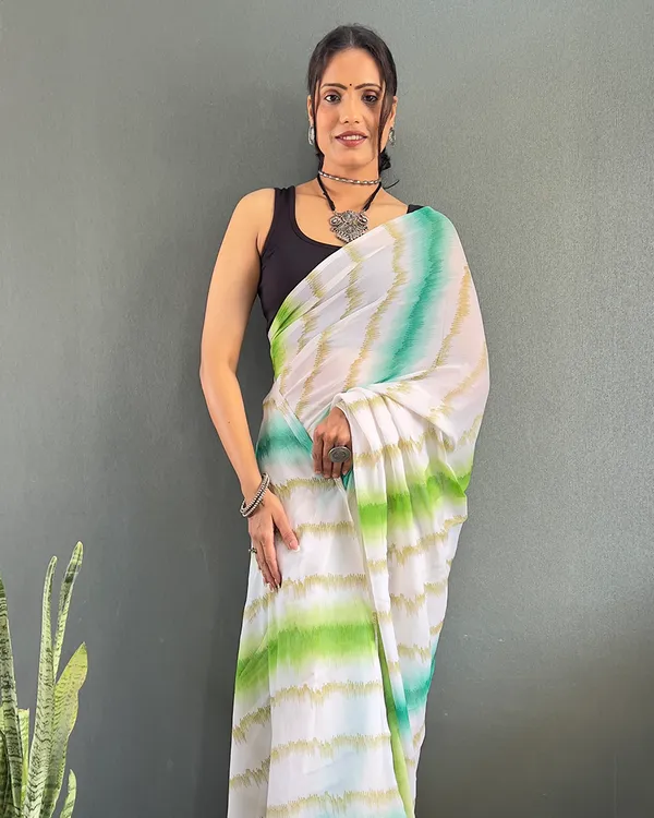 White_Color_1-Minute_Ready_To_Wear_Georgette_Saree_With_Blouse_Piece