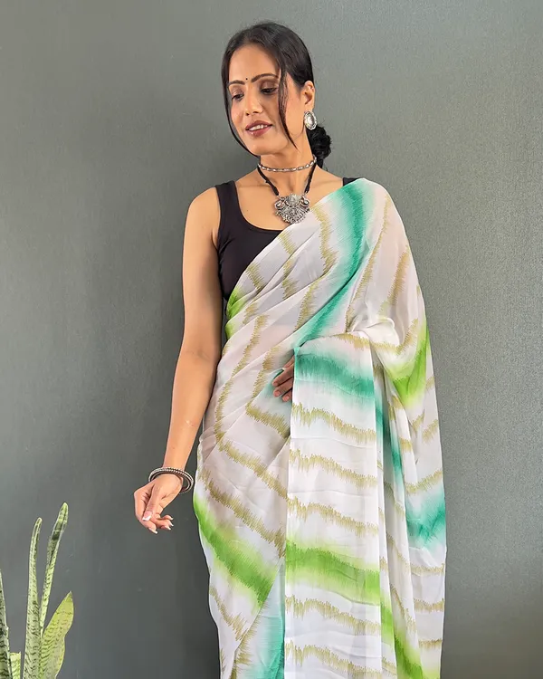 White_Color_1-Minute_Ready_To_Wear_Georgette_Saree_With_Blouse_Piece