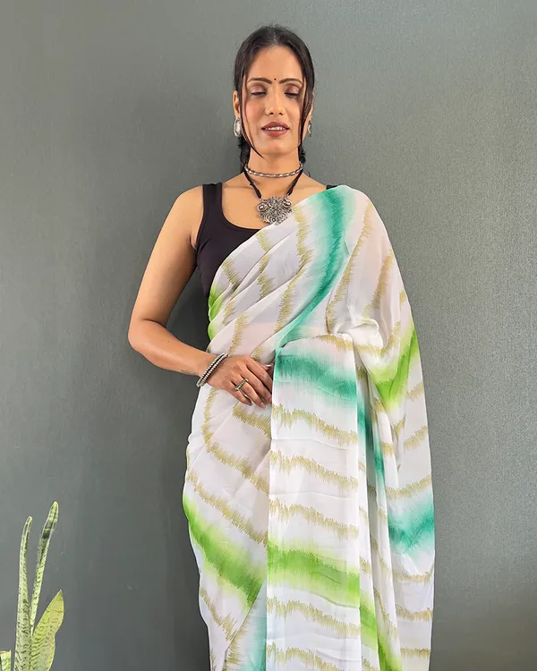 White_Color_1-Minute_Ready_To_Wear_Georgette_Saree_With_Blouse_Piece
