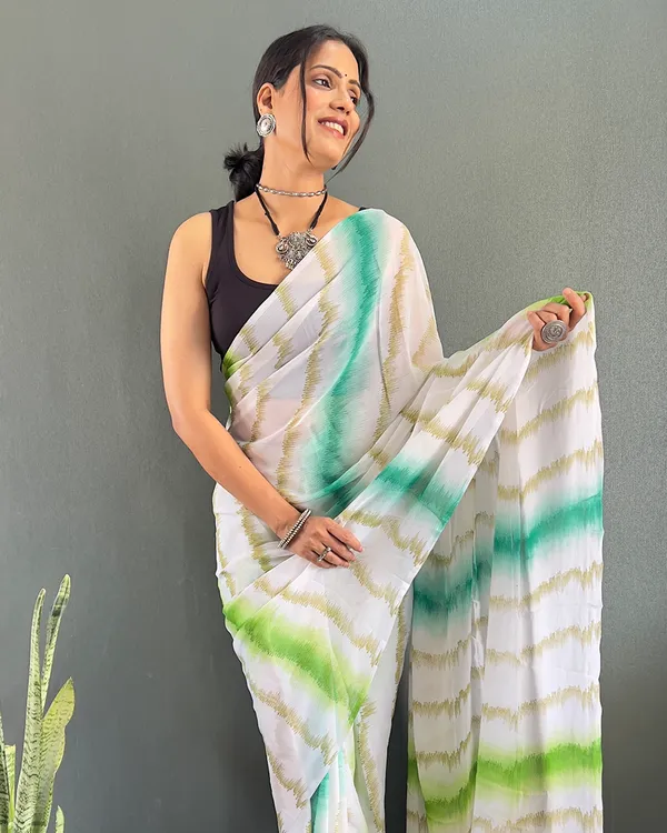 White_Color_1-Minute_Ready_To_Wear_Georgette_Saree_With_Blouse_Piece