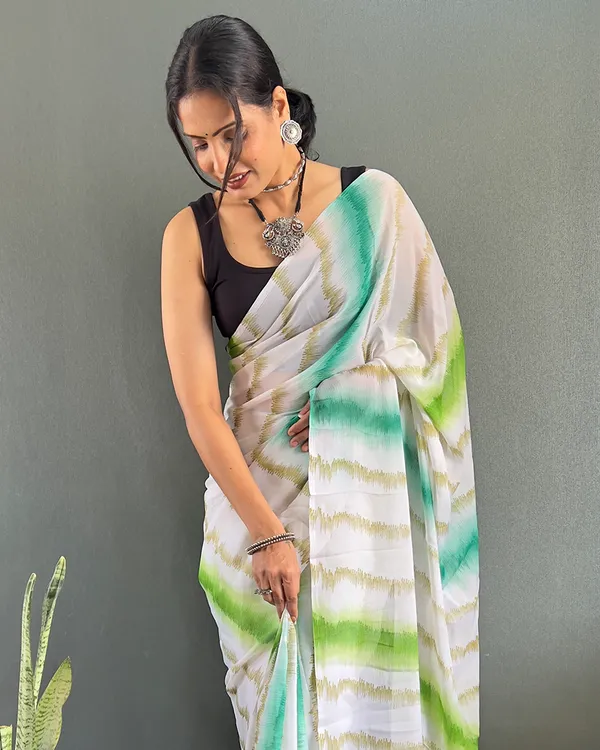 White_Color_1-Minute_Ready_To_Wear_Georgette_Saree_With_Blouse_Piece