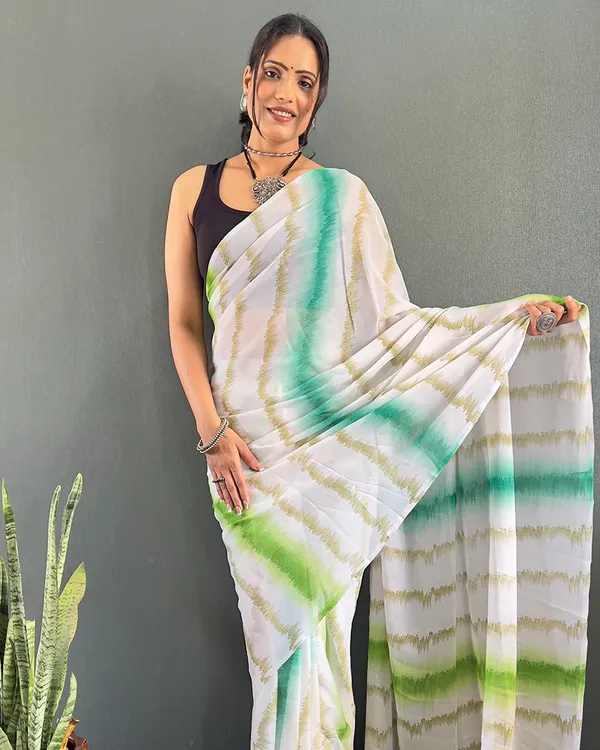 White_Color_1-Minute_Ready_To_Wear_Georgette_Saree_With_Blouse_Piece