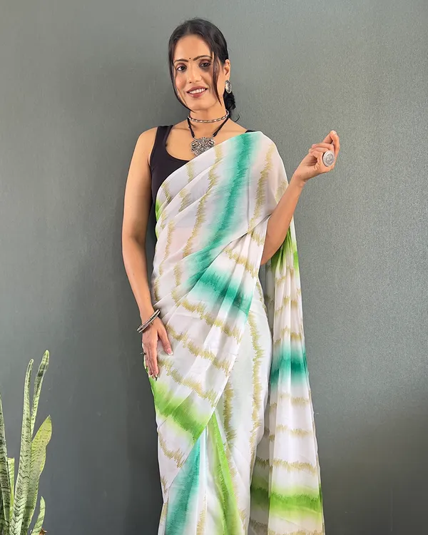 White_Color_1-Minute_Ready_To_Wear_Georgette_Saree_With_Blouse_Piece