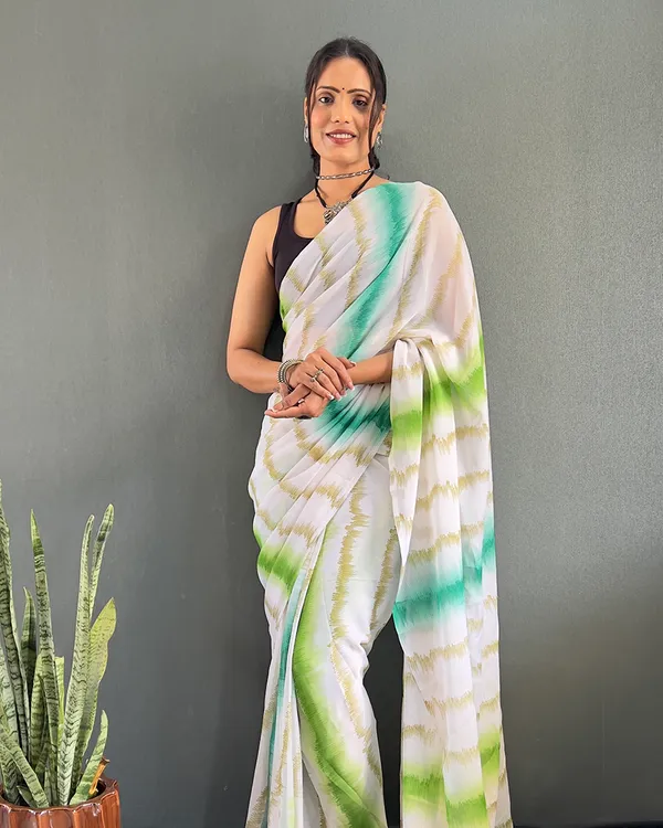 White_Color_1-Minute_Ready_To_Wear_Georgette_Saree_With_Blouse_Piece