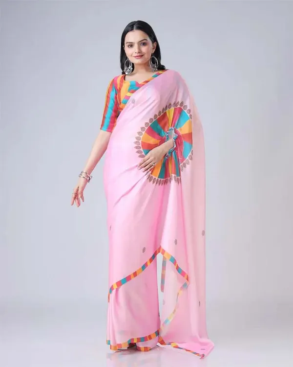 Cream_yellow_Color_1_-_Minute_Ready_to_Wear_satin_silk_Saree_with_Unstitch_Blouse_Piece