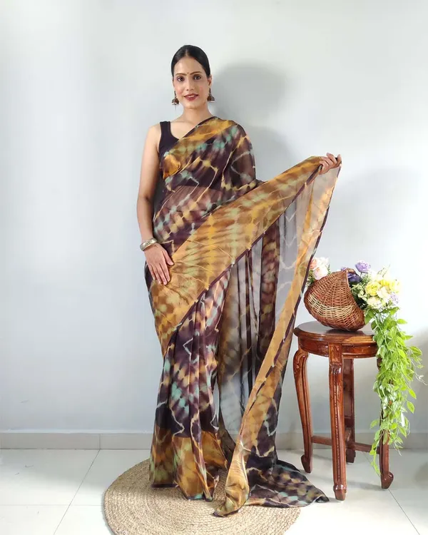 Black_And_Coffe_Color_1-Minute_Ready_To_Wear_Georgette_Saree_With_Blouse_Piece
