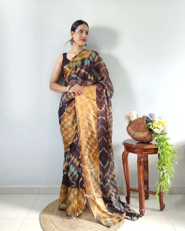 Black_And_Coffe_Color_1-Minute_Ready_To_Wear_Georgette_Saree_With_Blouse_Piece