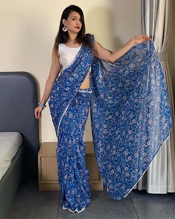 Rama_Color_1-Minute_Ready_To_Wear_Georgette_Saree_With_Blouse_Piece